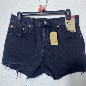 Levi's | 501 Distressed Black Button Fly Denim Jean Shorts | NWT | size 28